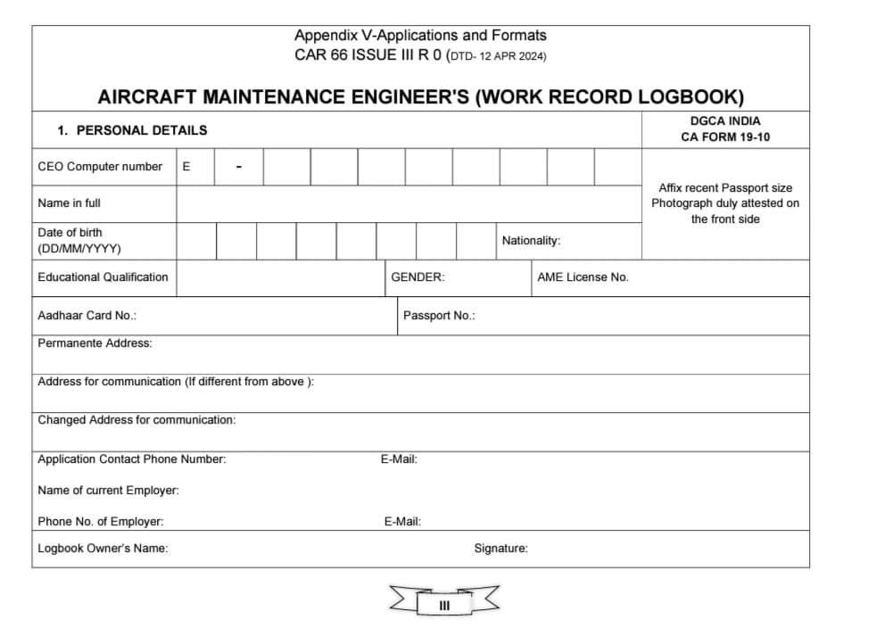 Aircraft maintenance Engineer's work/ record logbook