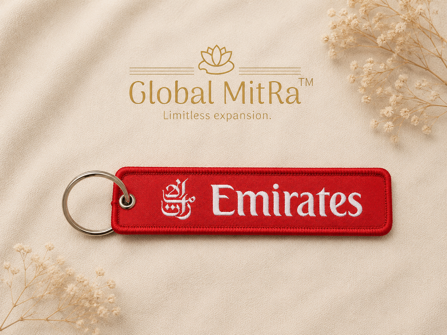 Emirates Embroidered Aviation Keychain | Premium Remove Before Flight Style Fabric Key Tag for Pilots, Cabin Crew & Aviation Enthusiasts | Global MitRa