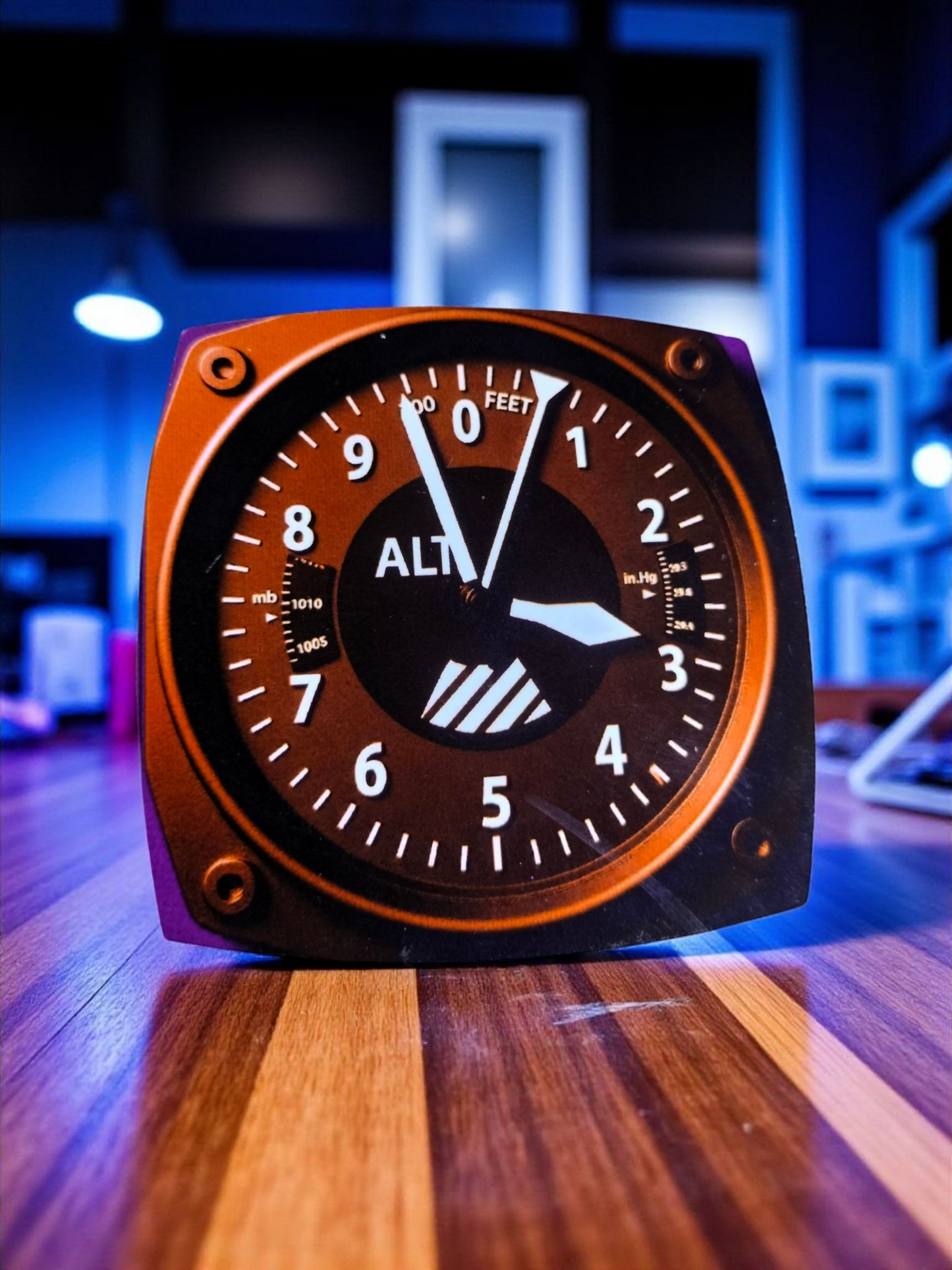 Aviation altimeter fridge magnet with realistic instrument design, crafted from MDF and finished with a glass-like surface, by Global MitRa