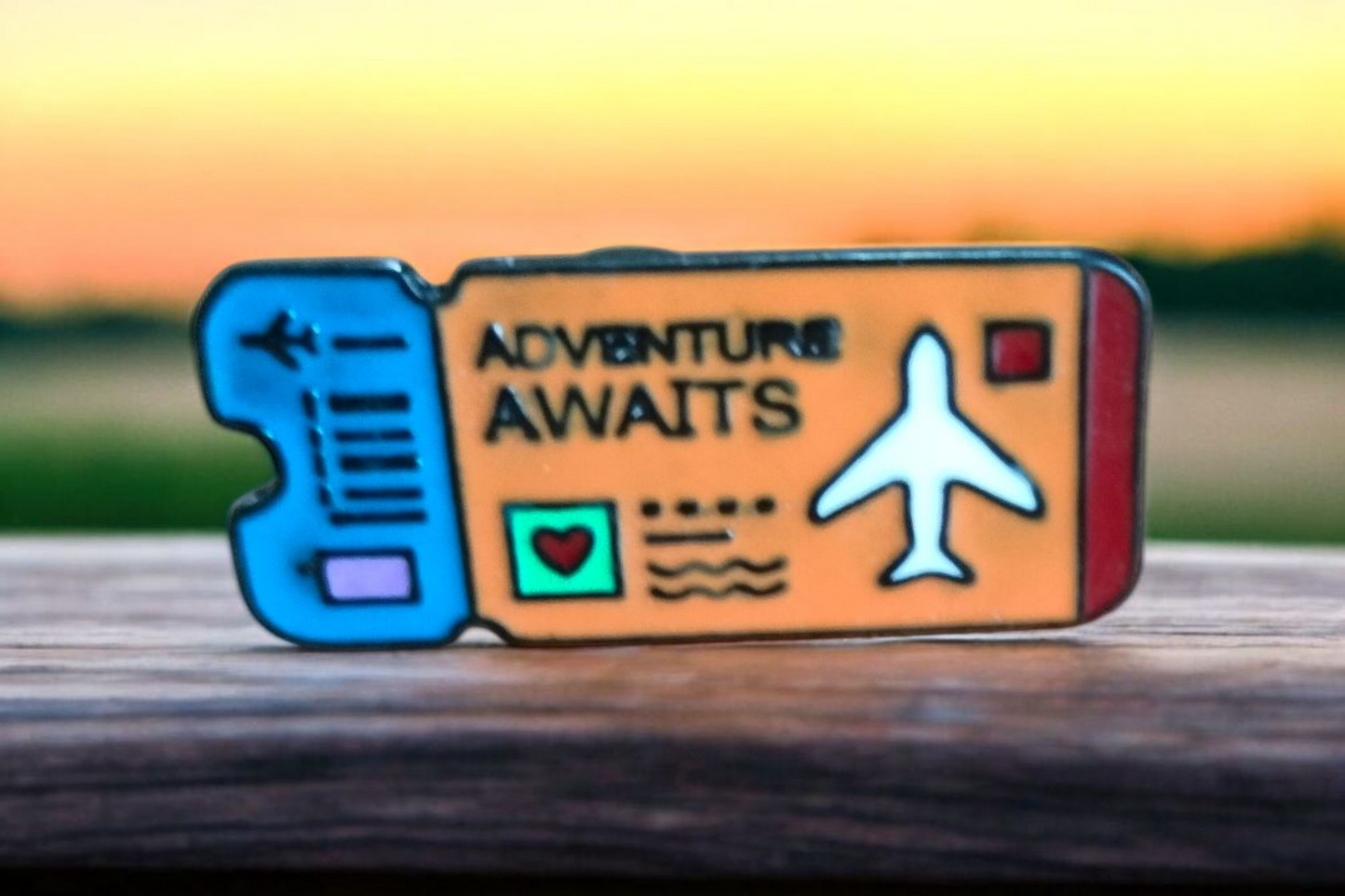 Adventure Awaits Boarding Pass Lapel Pin – Travel Ticket Enamel Badge (Orange & White Variants)