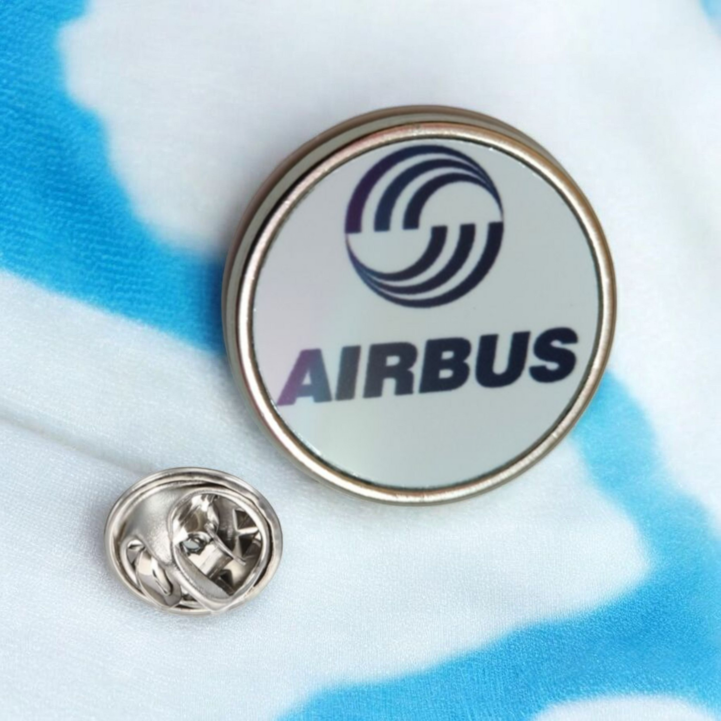 Airbus Logo Circular Lapel Pin – White Background Metal Aviation Badge by Global MitRa