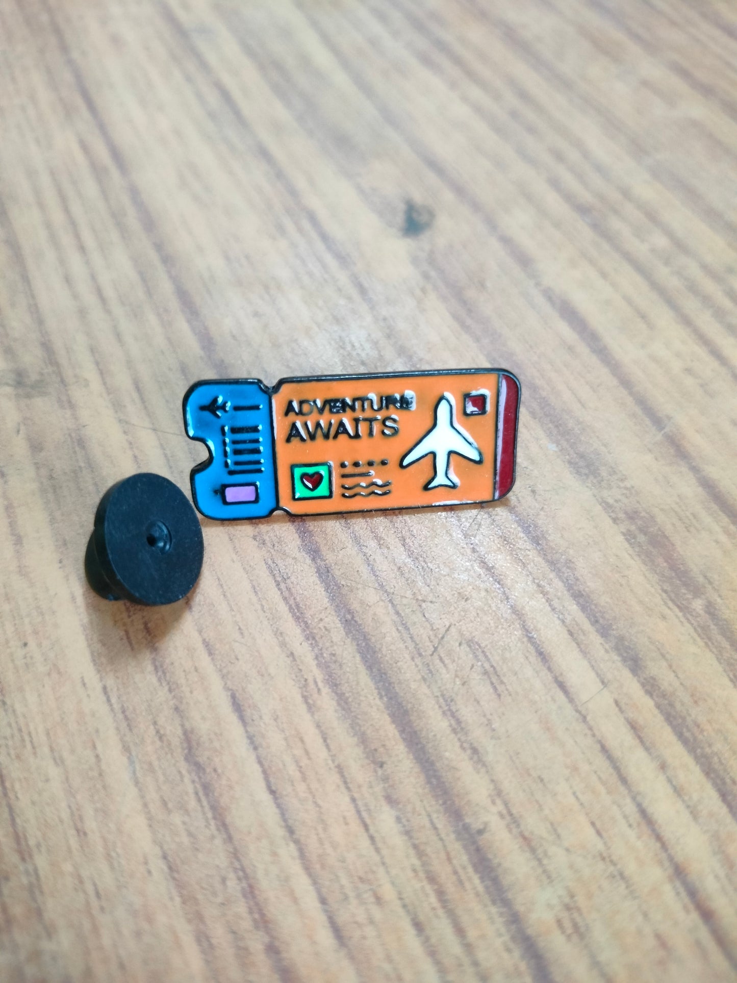 Adventure Awaits Boarding Pass Lapel Pin – Travel Ticket Enamel Badge (Orange & White Variants)