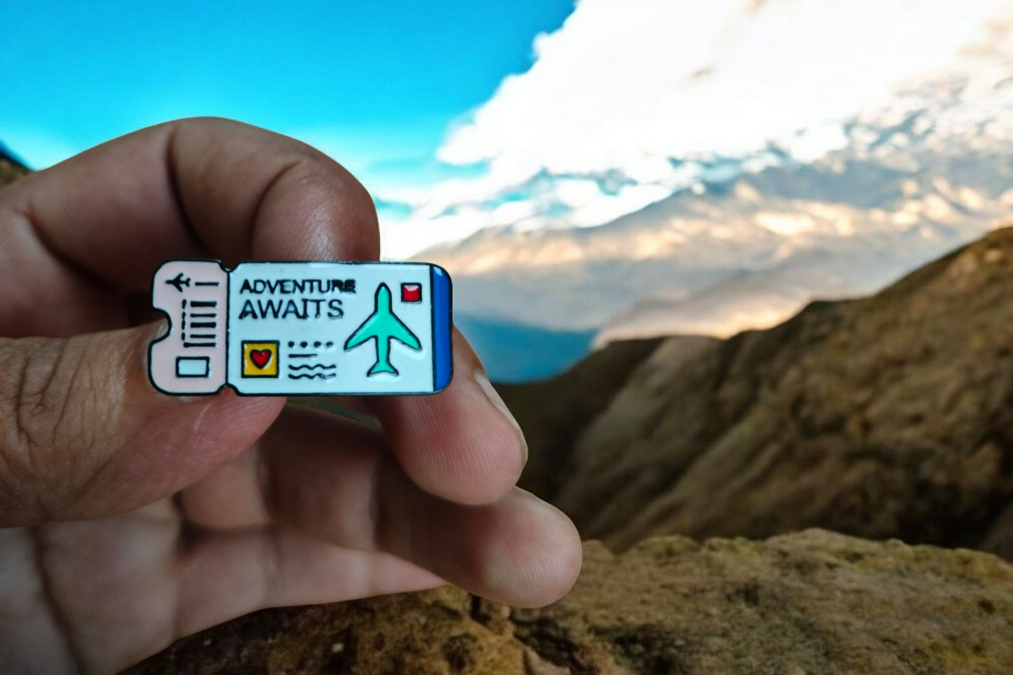 Adventure Awaits Boarding Pass Lapel Pin – Travel Ticket Enamel Badge (Orange & White Variants)
