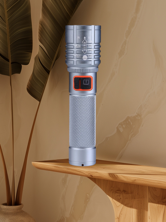 MZ 035 Zoomable 5 Modes Flashlight - Super Bright Cree T6 LED Light, Rechargeable & Water-Resistant (Silver)