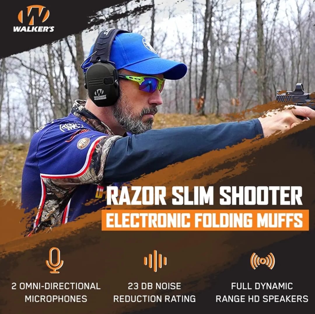 Walker's GWP Razor Slim Ear Protection Muffs With NRR 23dB, Black