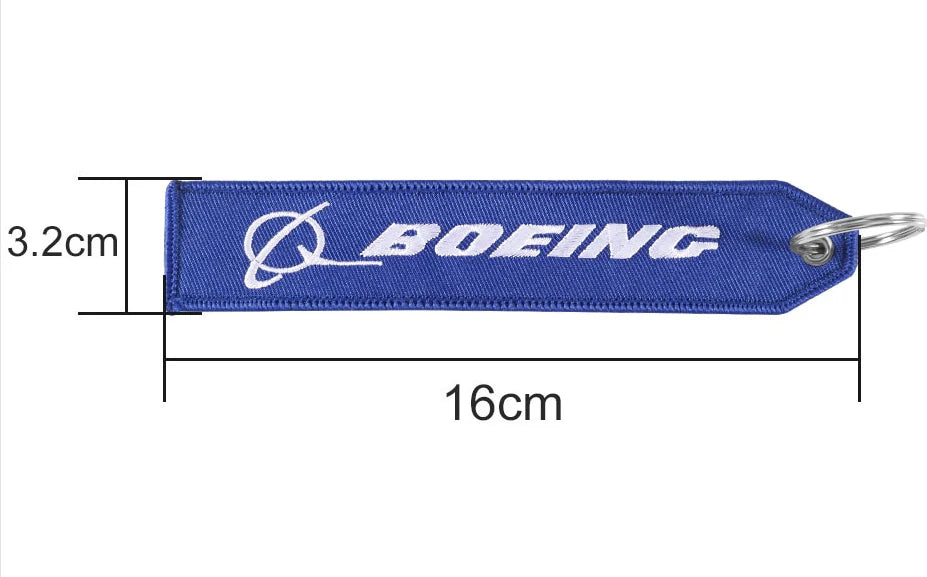 Boeing Keychain Embroidered Tag chain Ring Blue Luggage Safety