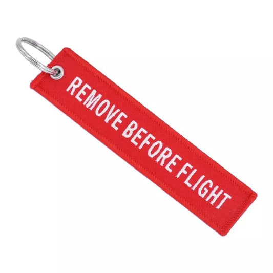 Remove Before Flight Keychain Embroidered Tag chain Ring Red Luggage Safety