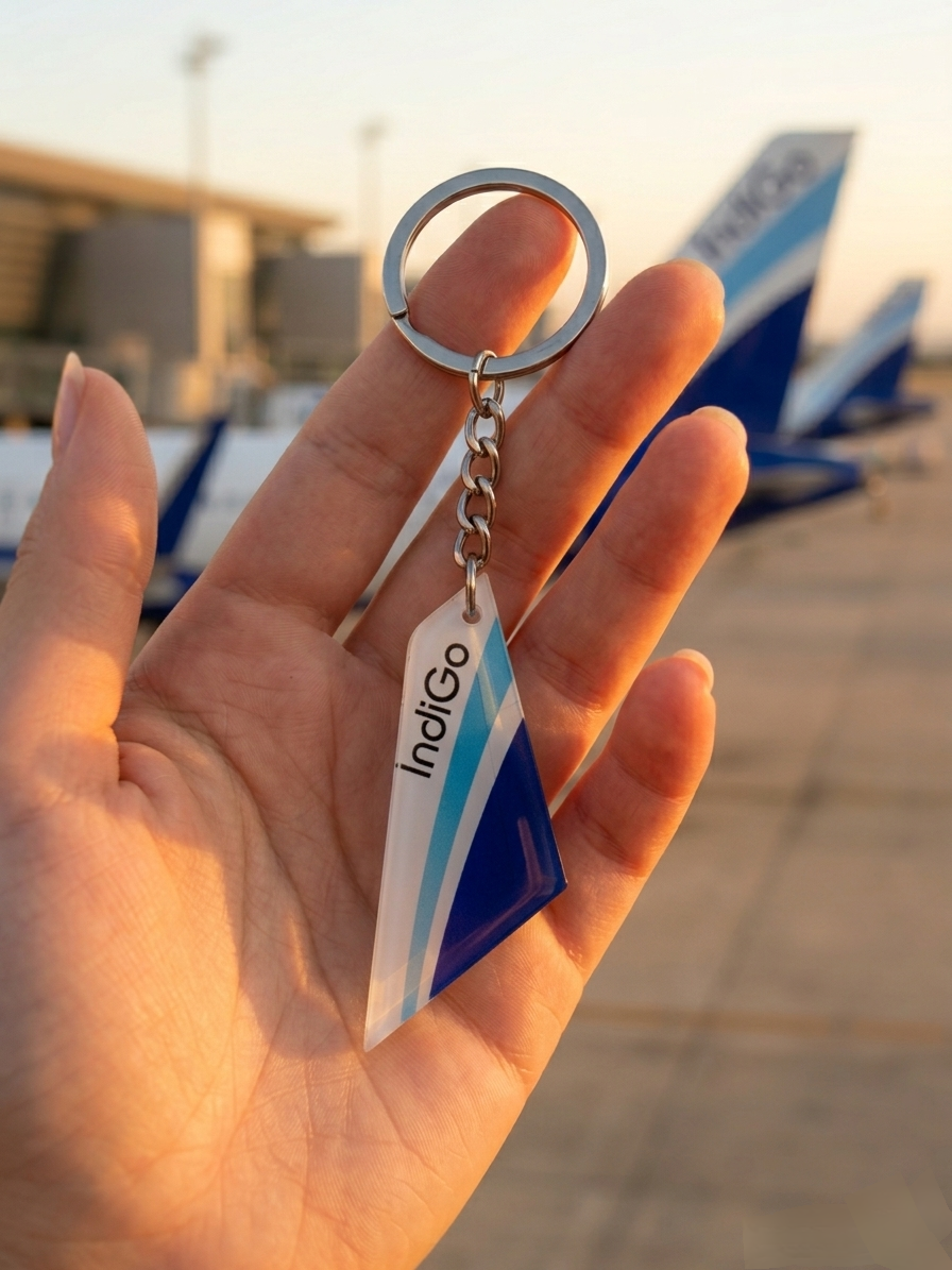 IndiGo Acrylic Tail Keyring | Aircraft Tail Design Keychain | Premium Aviation Keyring India | Global MitRa