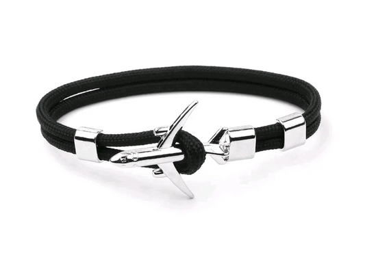 Black Rope Airplane Bracelet for Men – Stainless Steel Aircraft Charm