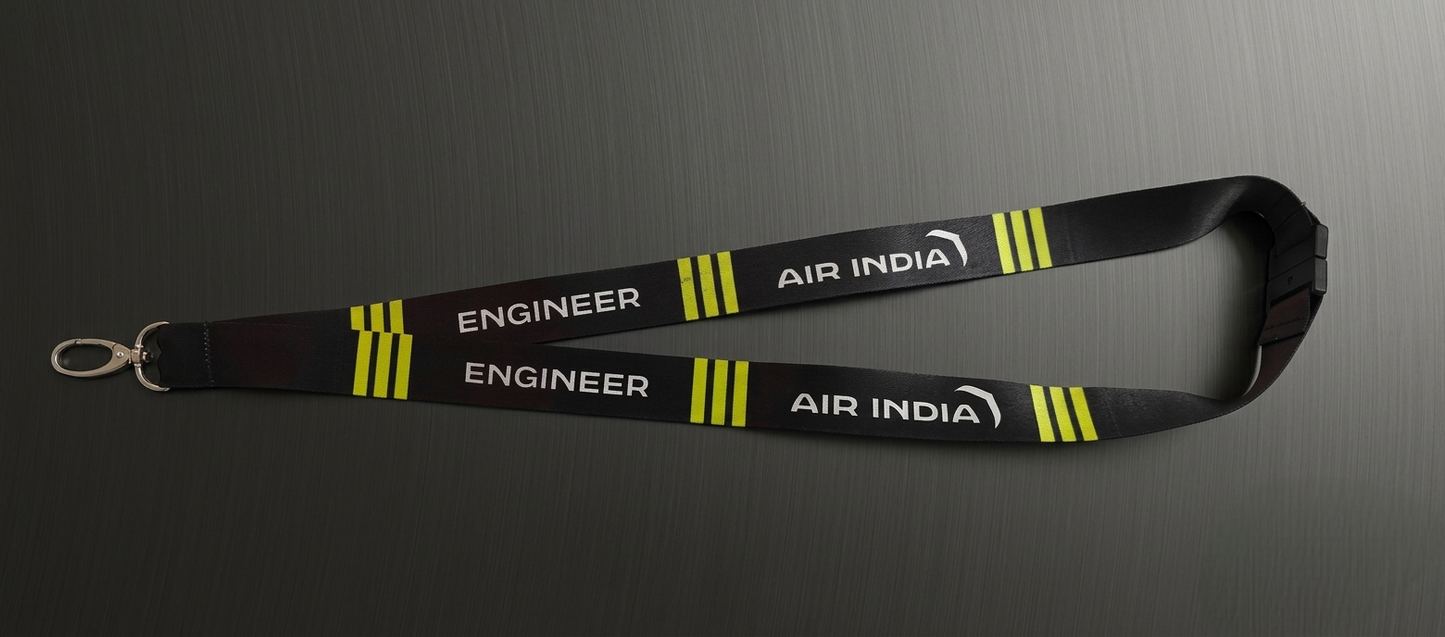 Air India Engineer Premium Aviation Lanyard with Safety Breakaway & Metal Hook | Pilot, AME & Aviation Crew ID Card Holder | Global MitRa