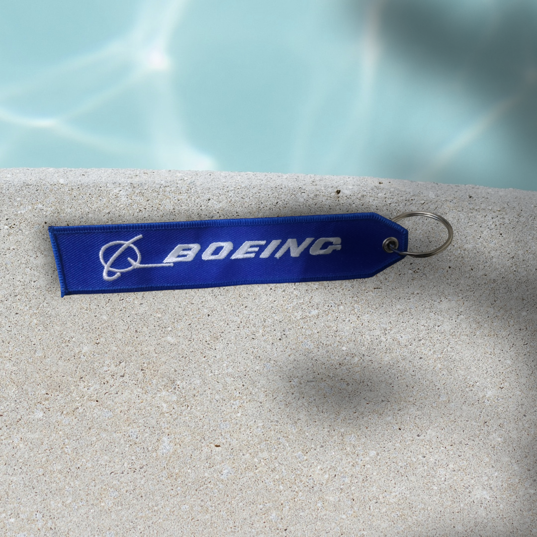 Boeing Keychain Embroidered Tag chain Ring Blue Luggage Safety