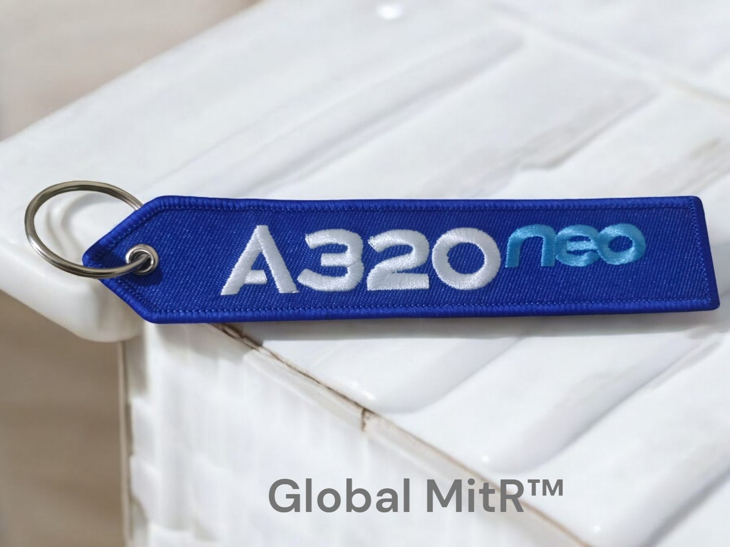 A320neo Embroidered Keychain Blue