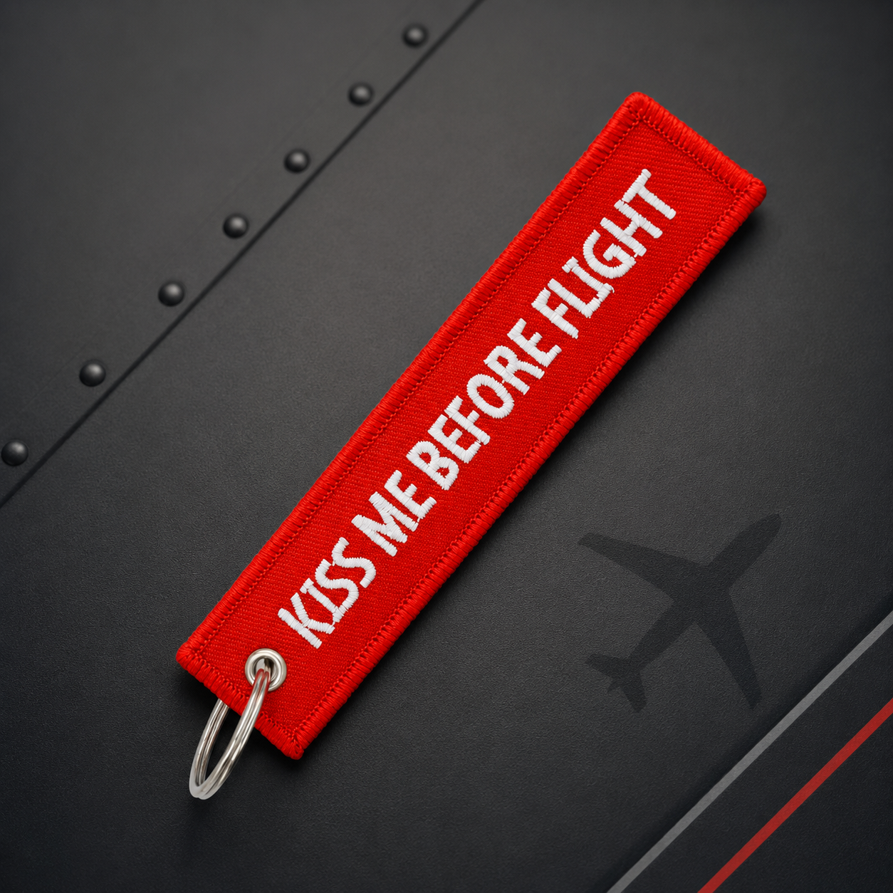 KISS ME BEFORE FLIGHT Embroidered Keychain | Aviation Flight Tag | Pilot & Cabin Crew Gift | Global MitRa