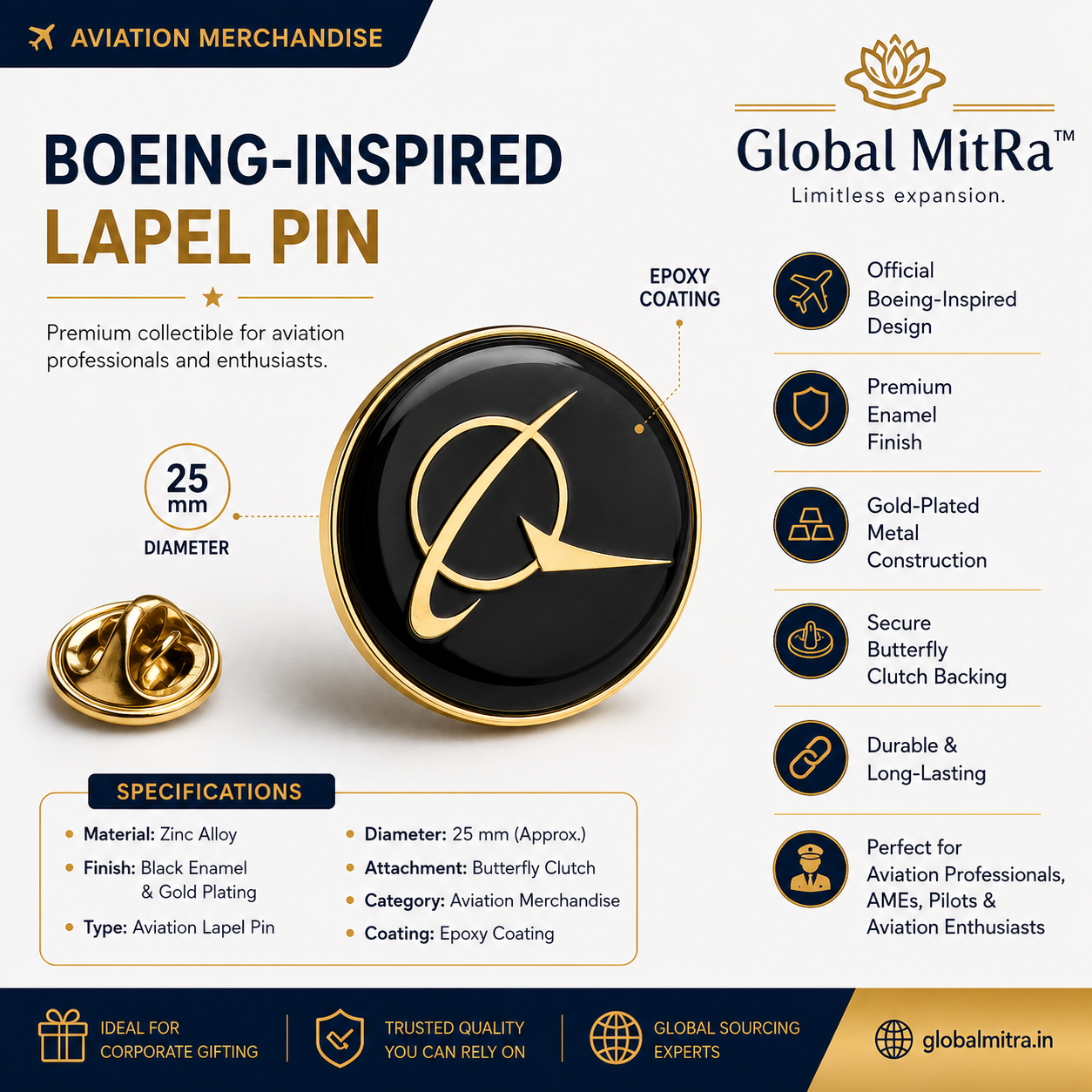 Boeing Logo Lapel Pin – Premium Aviation Badge for Pilots, Crew & Aviation Lovers | Global MitRa