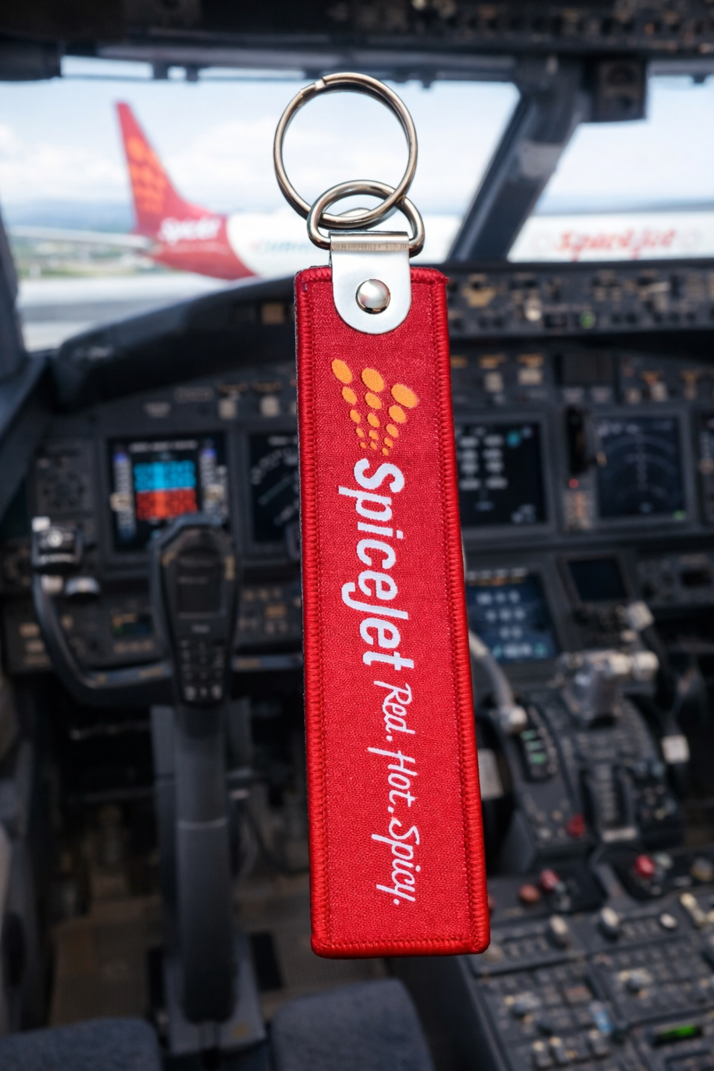 SpiceJet Aviation Keychain | Premium Embroidered Airline Key Tag | Aviation Collectible | Global MitRa