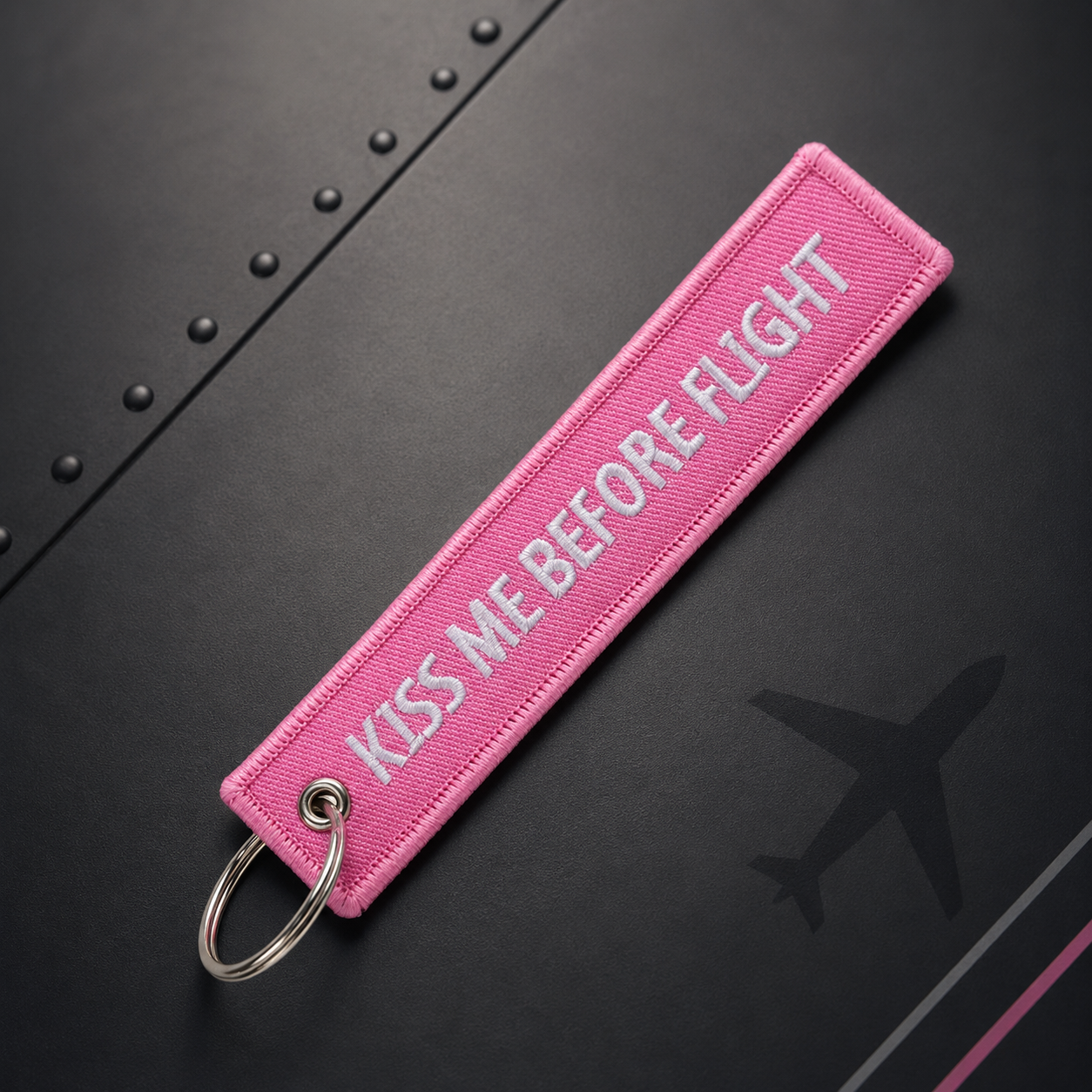 KISS ME BEFORE FLIGHT Embroidered Keychain | Aviation Flight Tag | Pilot & Cabin Crew Gift | Global MitRa