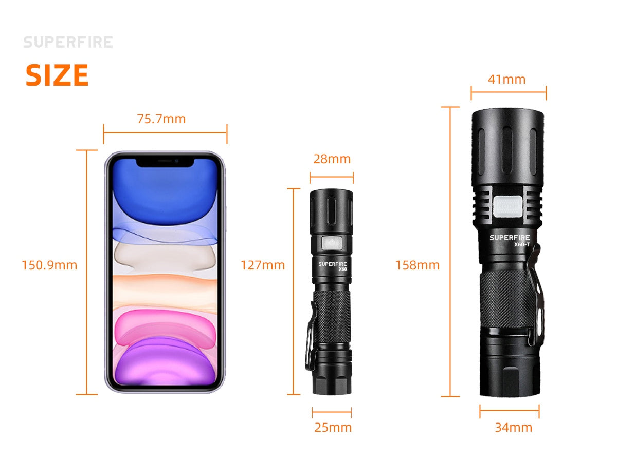 Superfire X60-T Mini Military Tactical Flashlight