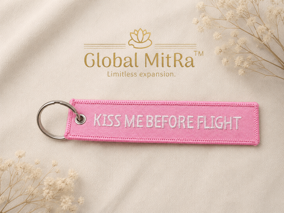 KISS ME BEFORE FLIGHT Embroidered Keychain | Aviation Flight Tag | Pilot & Cabin Crew Gift | Global MitRa