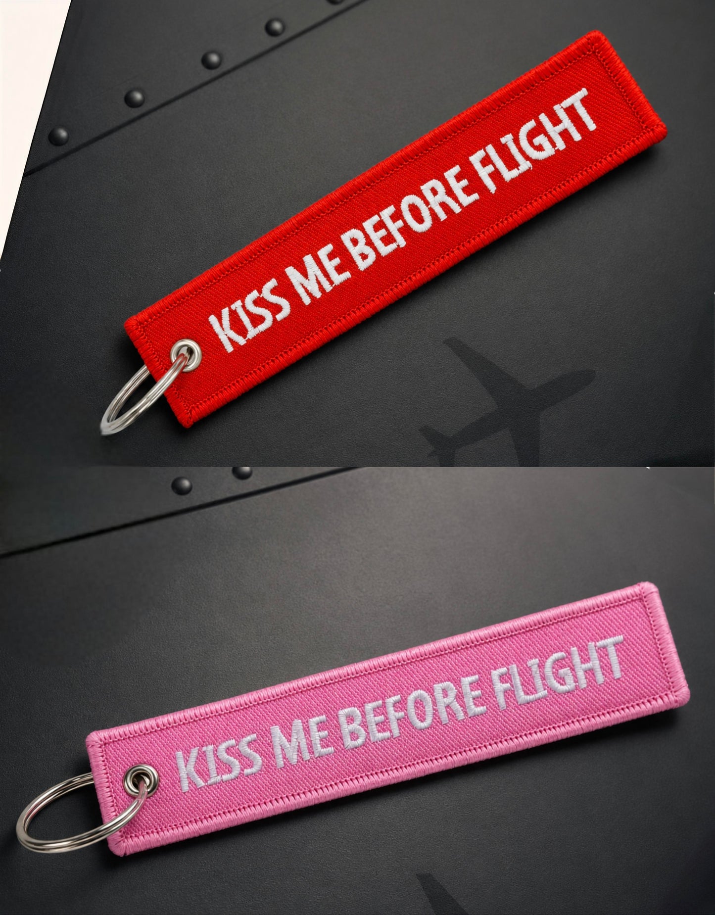 KISS ME BEFORE FLIGHT Embroidered Keychain | Aviation Flight Tag | Pilot & Cabin Crew Gift | Global MitRa
