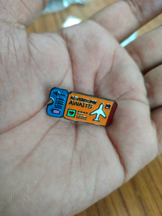 Adventure Awaits Boarding Pass Lapel Pin – Travel Ticket Enamel Badge (Orange & White Variants)