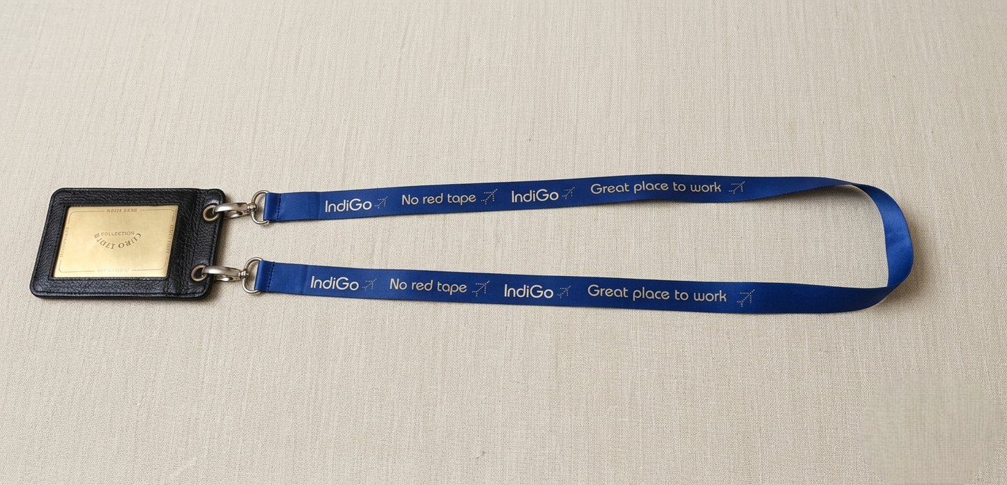 IndiGo Premium Aviation Lanyard with Leather ID Card Holder | Airline Crew, Pilot, AME & Airport Staff ID Badge Holder | Global MitRa