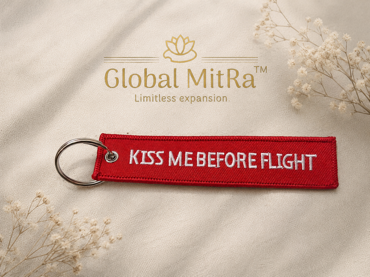 KISS ME BEFORE FLIGHT Embroidered Keychain | Aviation Flight Tag | Pilot & Cabin Crew Gift | Global MitRa