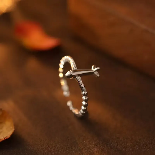 Silver Adjustable Airplane Ring – Aviation-Inspired Jewelry for Women