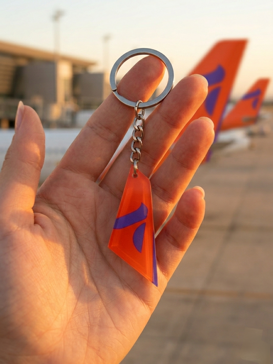 Akasa Air Tail Acrylic Keyring | Aircraft Tail Design Keychain | Premium Aviation Keyring India | Global MitRa