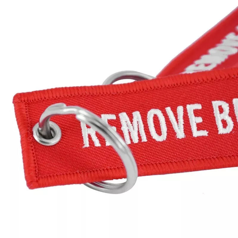 Remove Before Flight Keychain Embroidered Tag chain Ring Red Luggage Safety